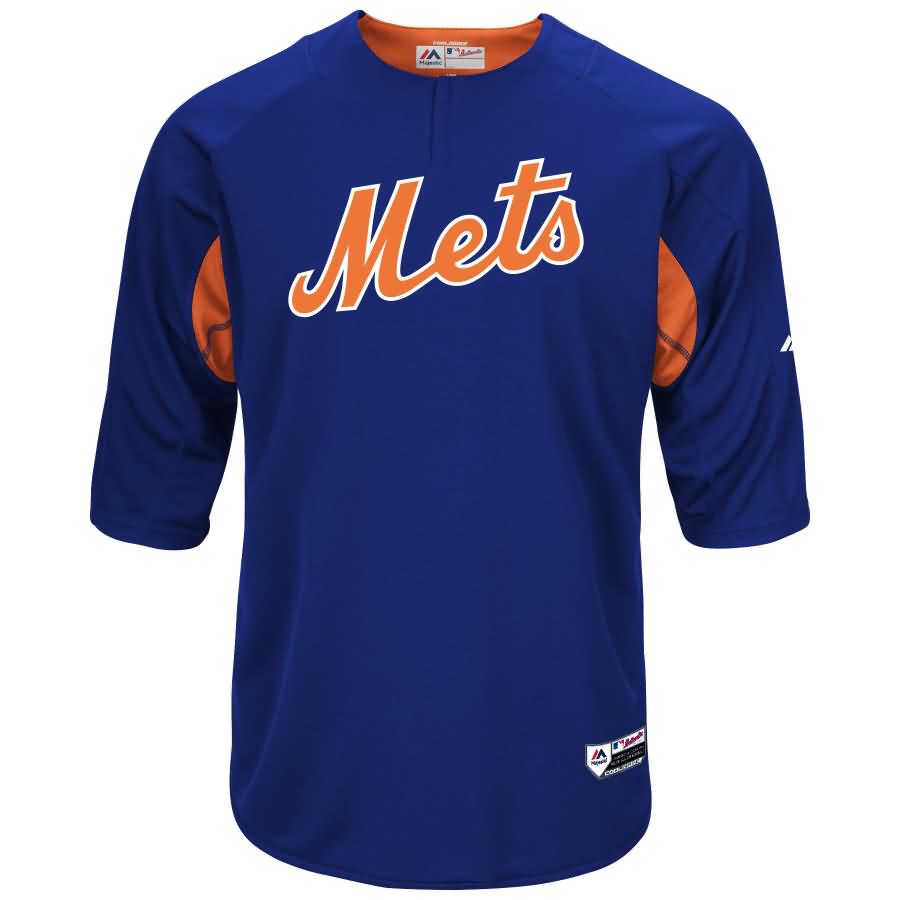 New York Mets Majestic Authentic Collection On-Field 3/4-Sleeve Batting Practice Jersey - Royal/Orange