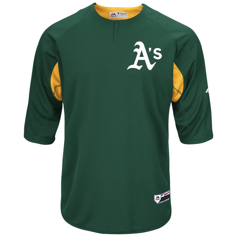 Oakland Athletics Majestic Authentic Collection On-Field 3/4-Sleeve Batting Practice Jersey - Green/Gold