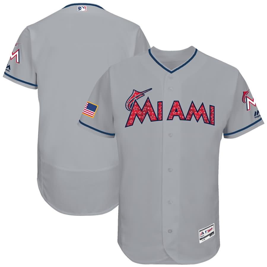 Miami Marlins Majestic 2017 Stars & Stripes Authentic Collection Flex Base Team Jersey - Gray