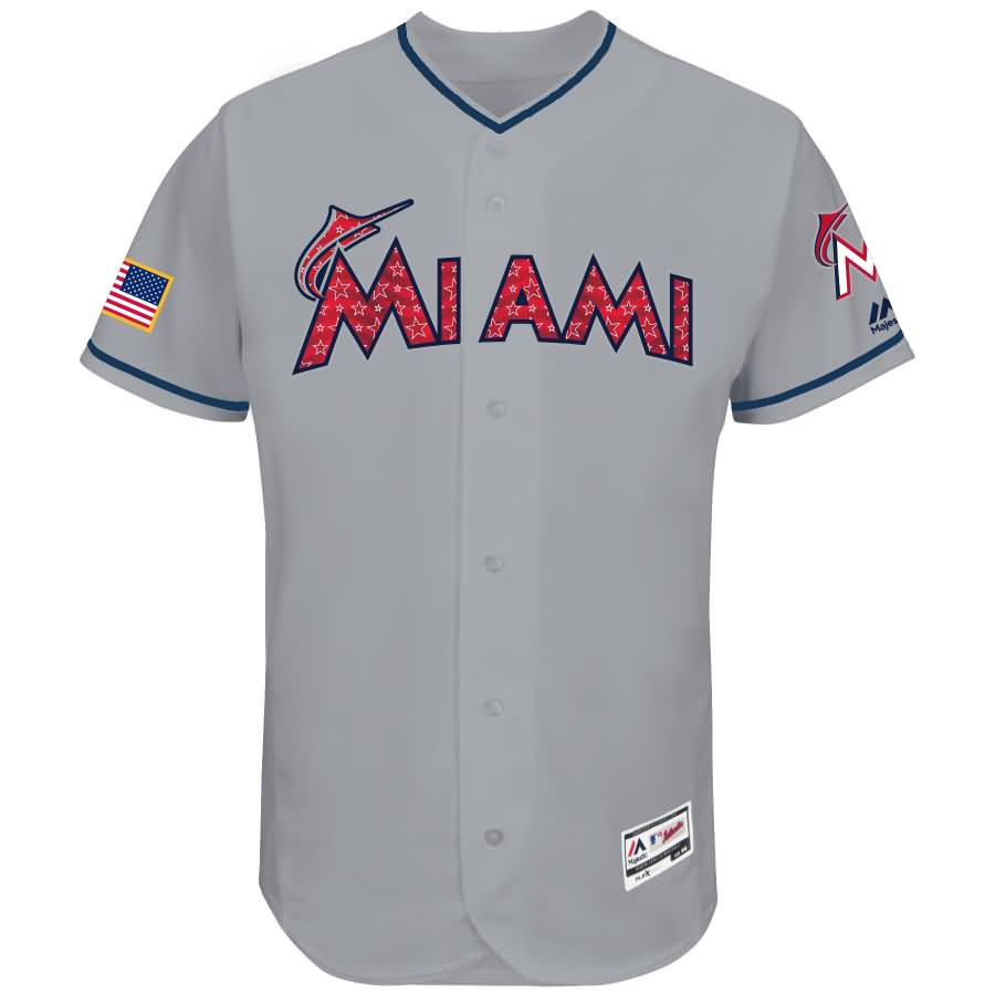 Miami Marlins Majestic 2017 Stars & Stripes Authentic Collection Flex Base Team Jersey - Gray