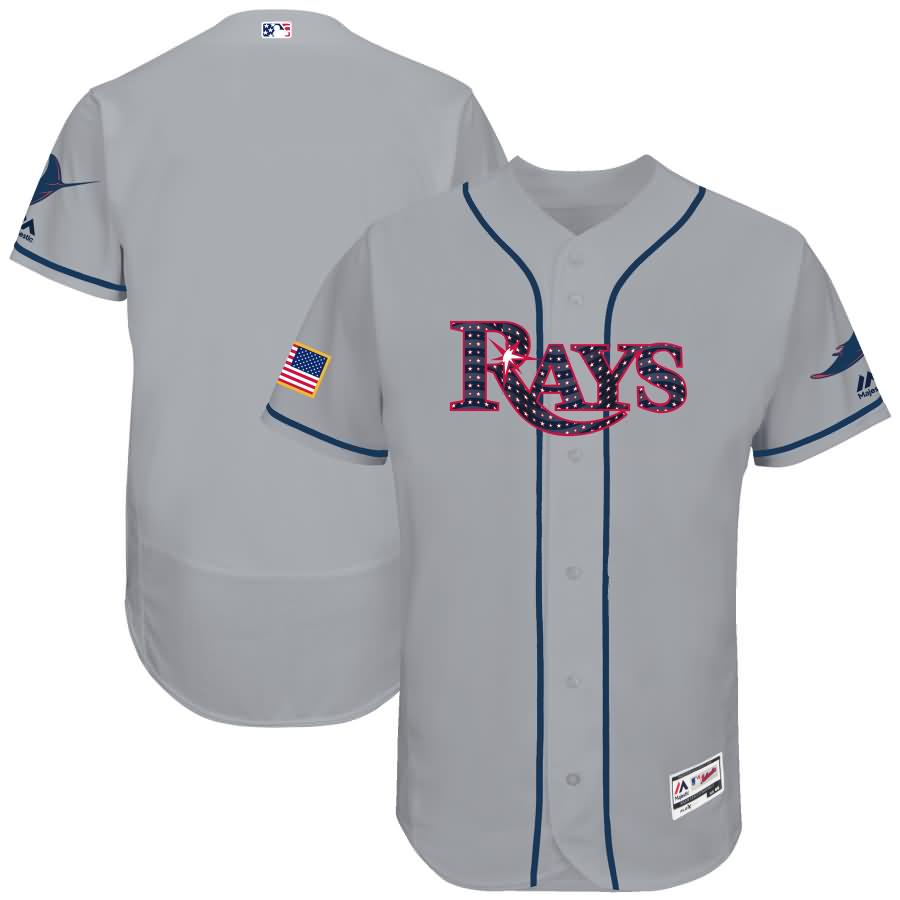 Tampa Bay Rays Majestic 2018 Stars and Stripes Authentic Collection Flex Base Team Jersey - Gray