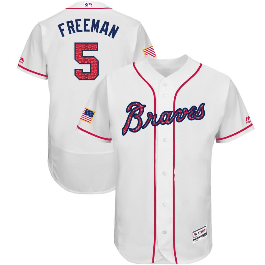 Freddie Freeman Atlanta Braves Majestic 2017 Stars & Stripes Authentic Collection Flex Base Player Jersey - White