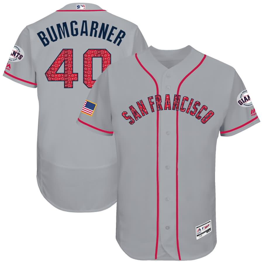 Madison Bumgarner San Francisco Giants Majestic 2017 Stars & Stripes Authentic Collection Flex Base Player Jersey - Gray