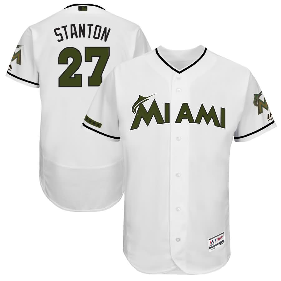 Giancarlo Stanton Miami Marlins Majestic 2017 Memorial Day Authentic Collection Flex Base Player Jersey - White