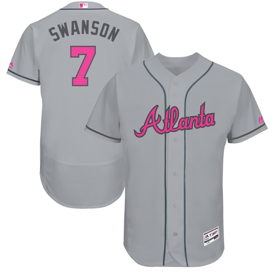 Dansby Swanson Atlanta Braves Majestic Fashion Mother's Day Flex Base Authentic Player Jersey - Gray