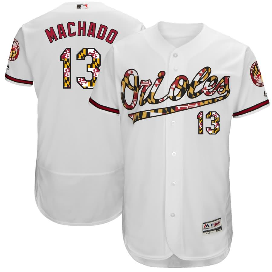 Manny Machado Baltimore Orioles Majestic Preakness Flex Base Player Jersey - White