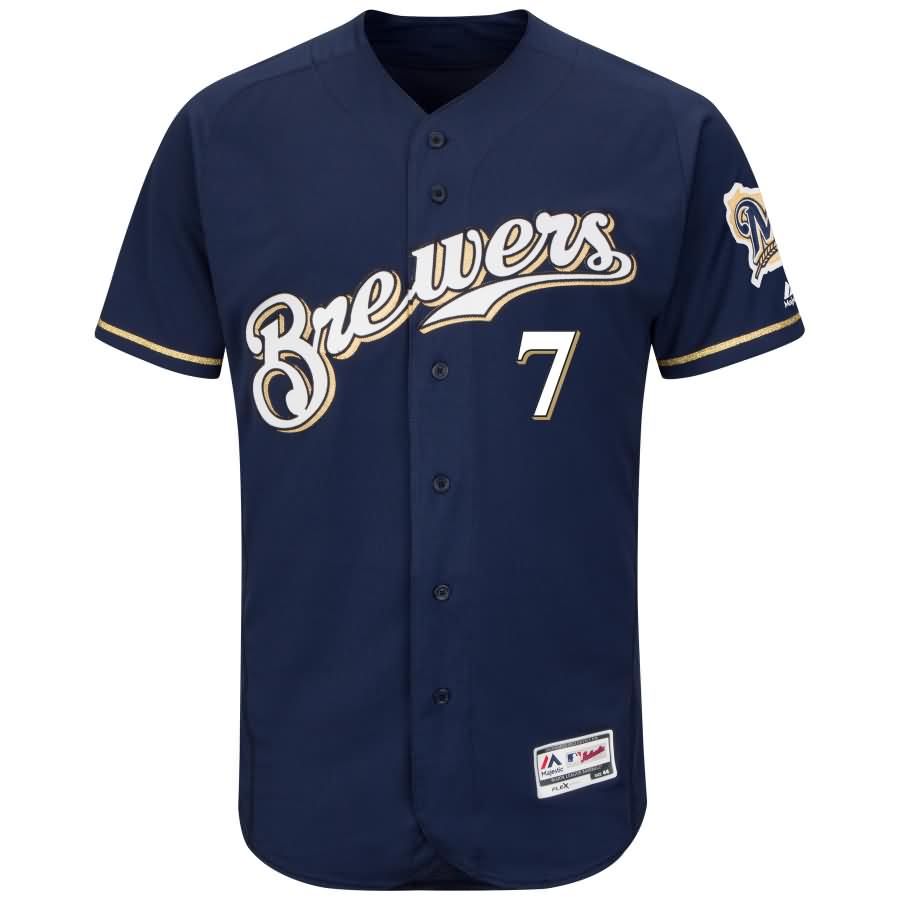 Eric Thames Milwaukee Brewers Majestic Flex Base Authentic Collection Jersey - Navy