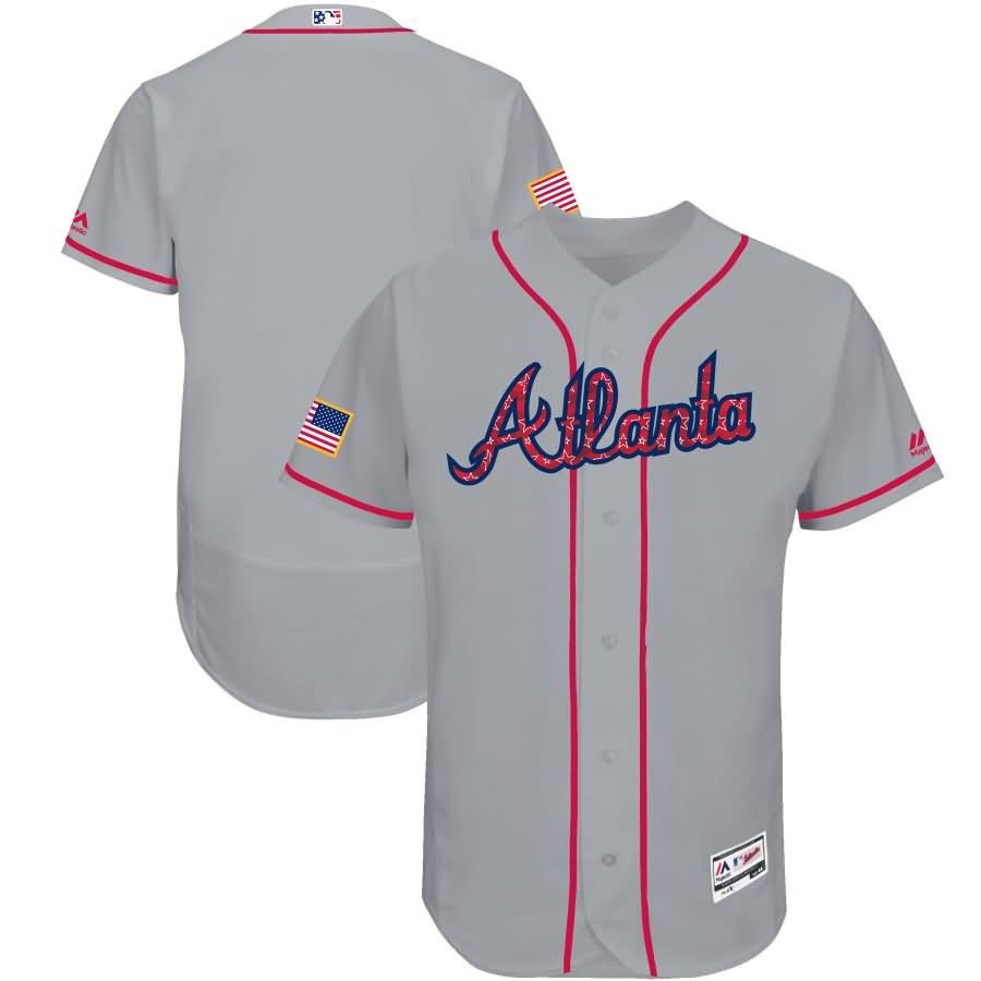 Atlanta Braves Majestic 2018 Stars and Stripes Authentic Collection Flex Base Team Jersey - Gray