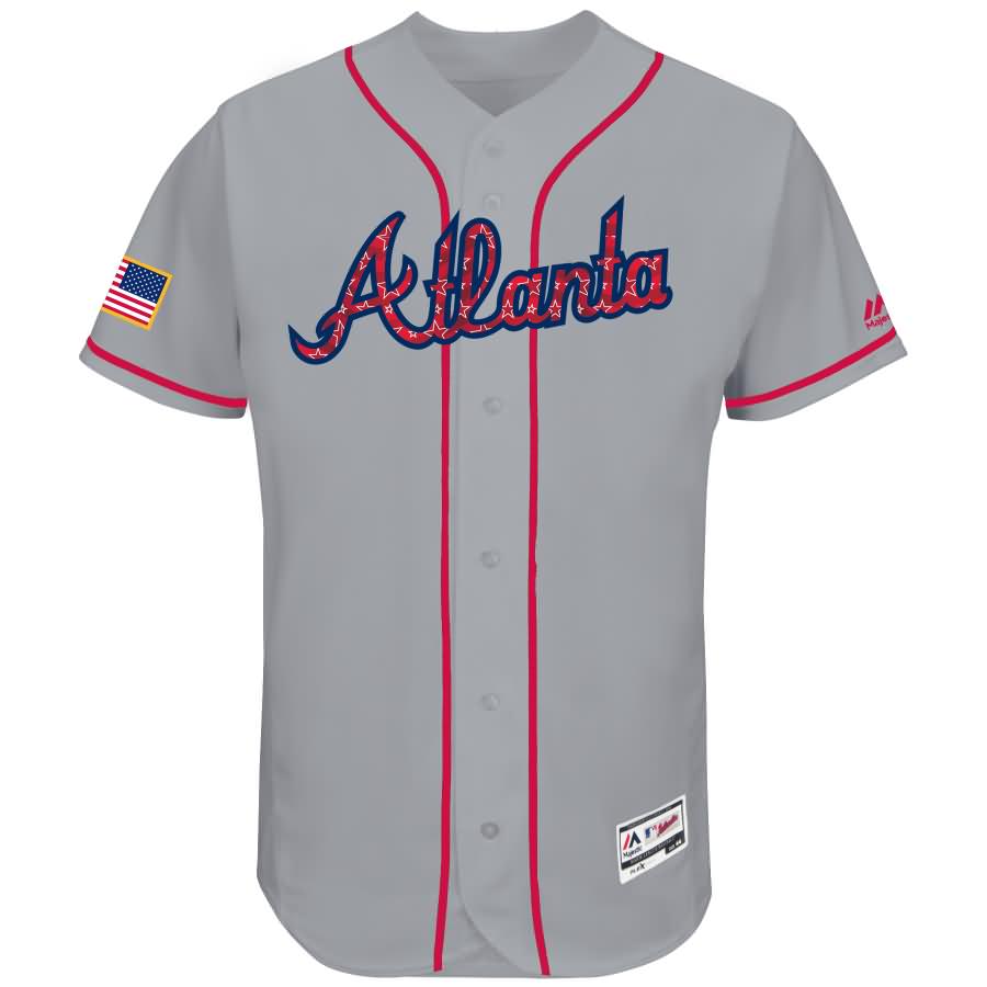 Atlanta Braves Majestic 2018 Stars and Stripes Authentic Collection Flex Base Team Jersey - Gray