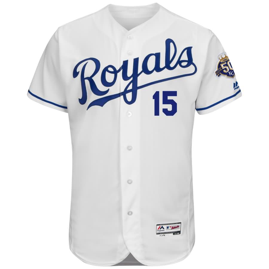 Whit Merrifield Kansas City Royals Majestic 50th Season Patch On-Field Flex Base Player Jersey - White