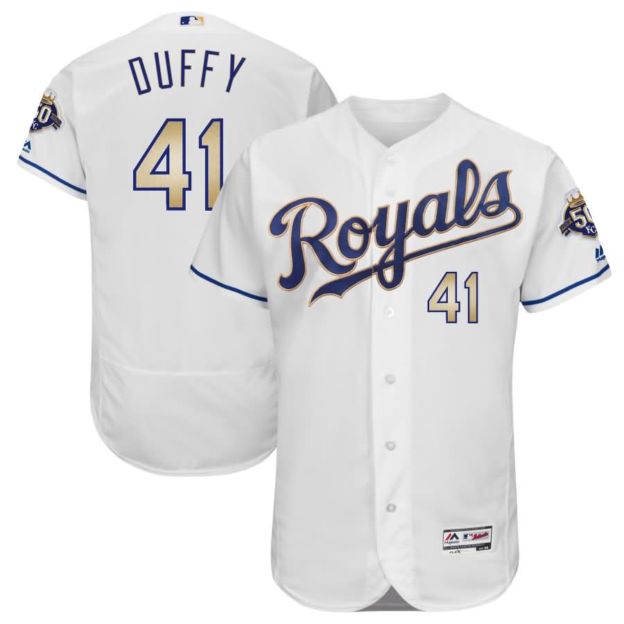 Danny Duffy Kansas City Royals Majestic 50th Season Patch Alternate On-Field Flex Base Player Jersey - White