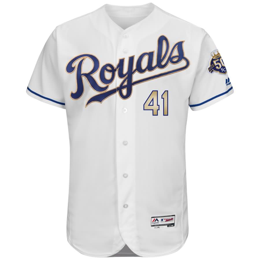 Danny Duffy Kansas City Royals Majestic 50th Season Patch Alternate On-Field Flex Base Player Jersey - White