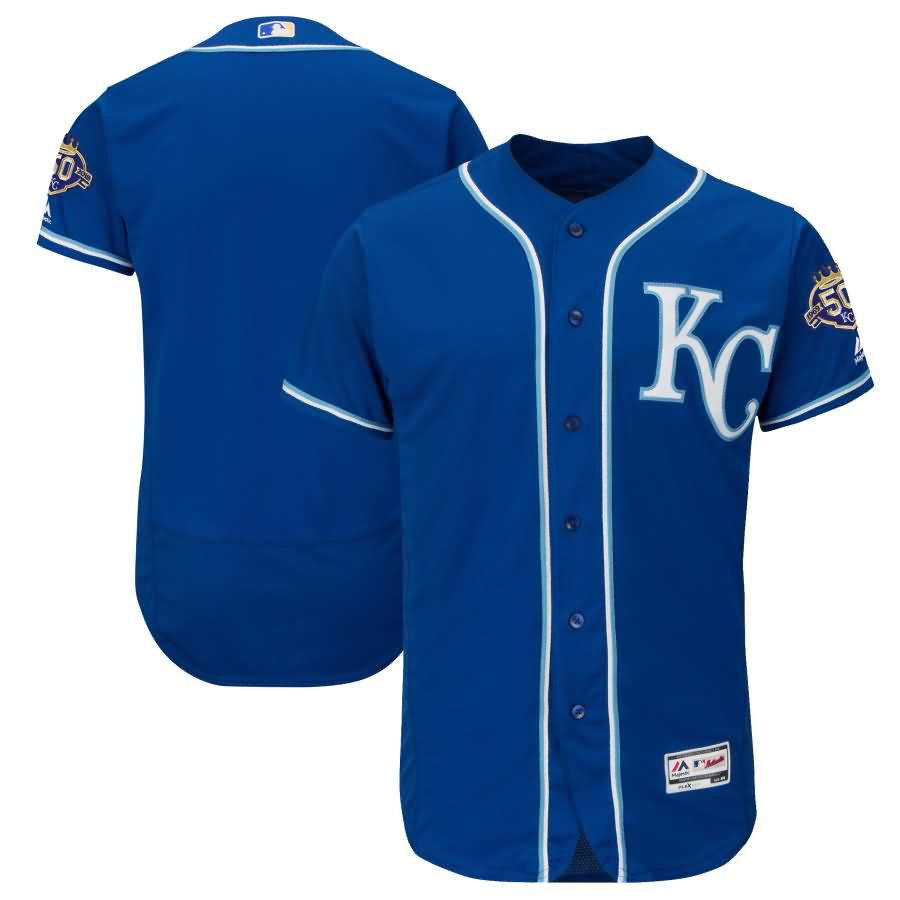 Kansas City Royals Majestic 50th Season Patch On-Field Flex Base Team Jersey - Royal