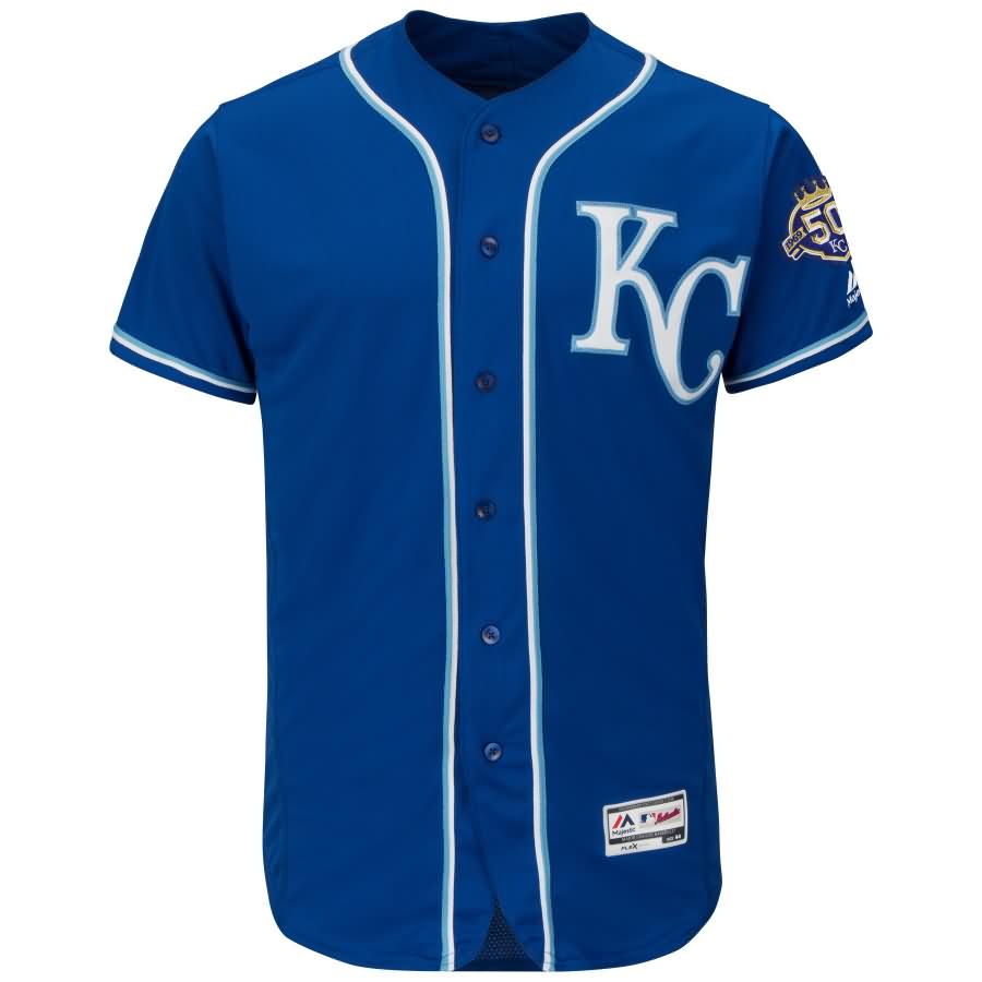 Kansas City Royals Majestic 50th Season Patch On-Field Flex Base Team Jersey - Royal