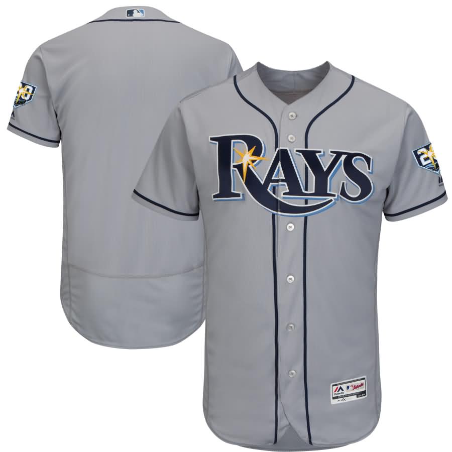 Tampa Bay Rays Majestic 20th Anniversary Road On-Field Patch Flex Base Team Jersey - Gray