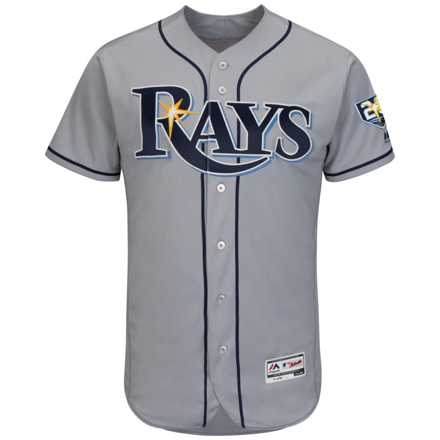 Tampa Bay Rays Majestic 20th Anniversary Road On-Field Patch Flex Base Team Jersey - Gray