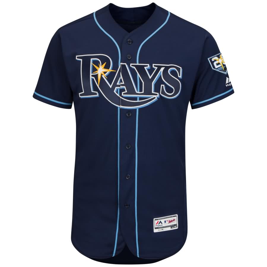 Tampa Bay Rays Majestic 20th Anniversary Alternate On-Field Patch Flex Base Team Jersey - Navy