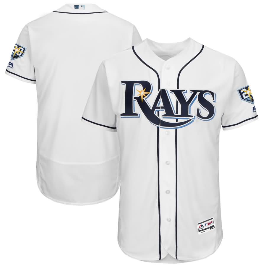 Tampa Bay Rays Majestic 20th Anniversary Home On-Field Patch Flex Base Team Jersey - White