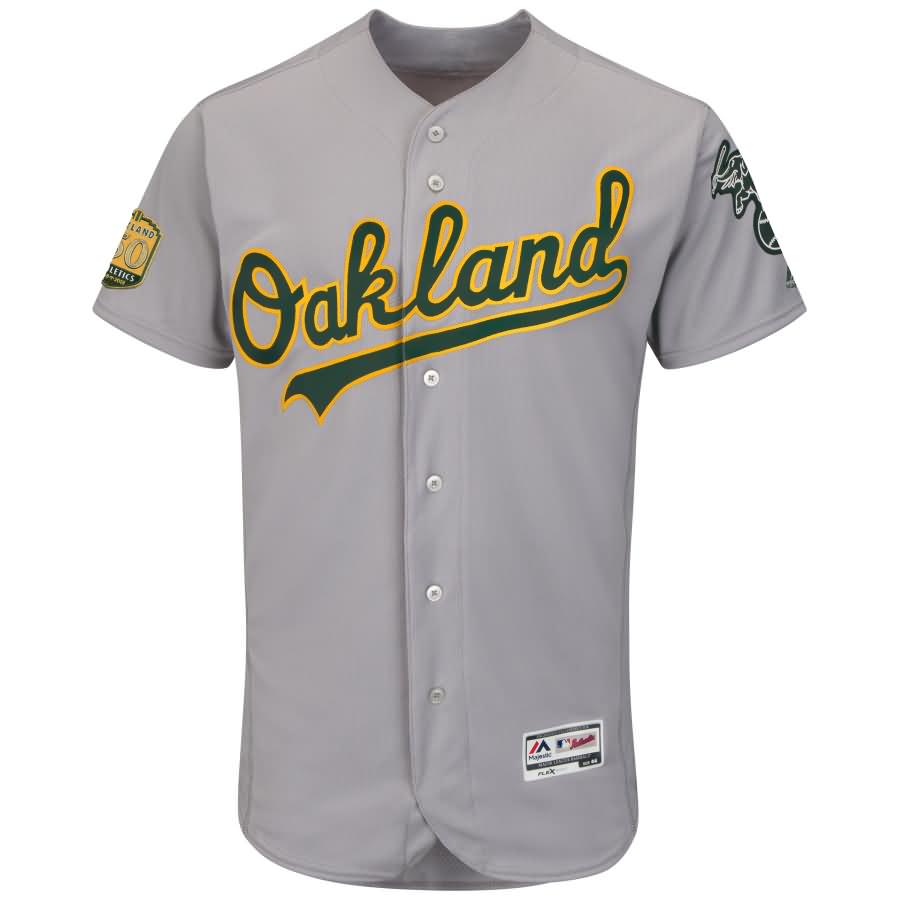 Oakland Athletics Majestic 50th Anniversary Road On-Field Patch Flex Base Team Jersey - Gray