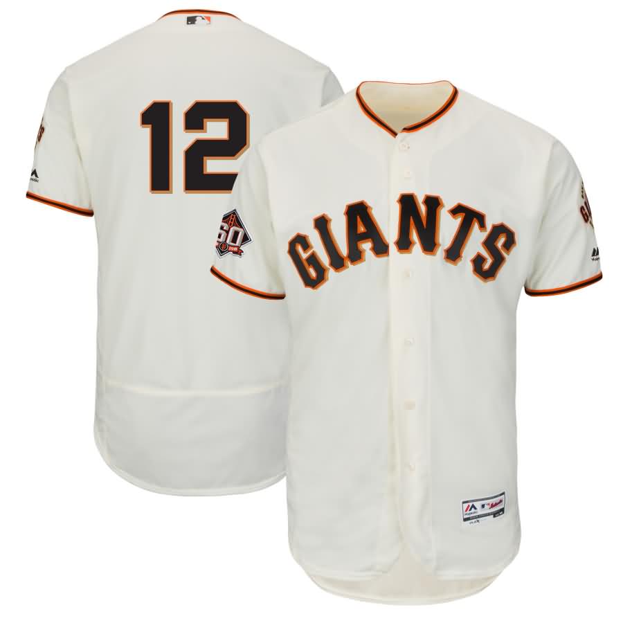 Joe Panik San Francisco Giants Majestic Home On-Field 60th Season Patch Flex Base Player Jersey - Ivory