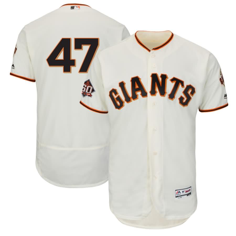 Johnny Cueto San Francisco Giants Majestic Home On-Field 60th Season Patch Flex Base Player Jersey - Ivory