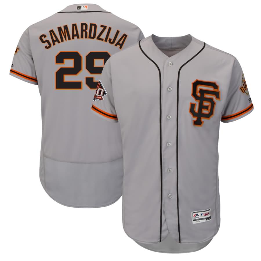 Jeff Samardzija San Francisco Giants Majestic Road Alternate On-Field 60th Season Patch Flex Base Player Jersey - Gray