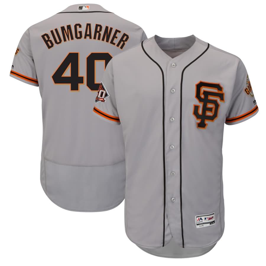 Madison Bumgarner San Francisco Giants Majestic Road Alternate On-Field 60th Season Patch Flex Base Player Jersey - Gray