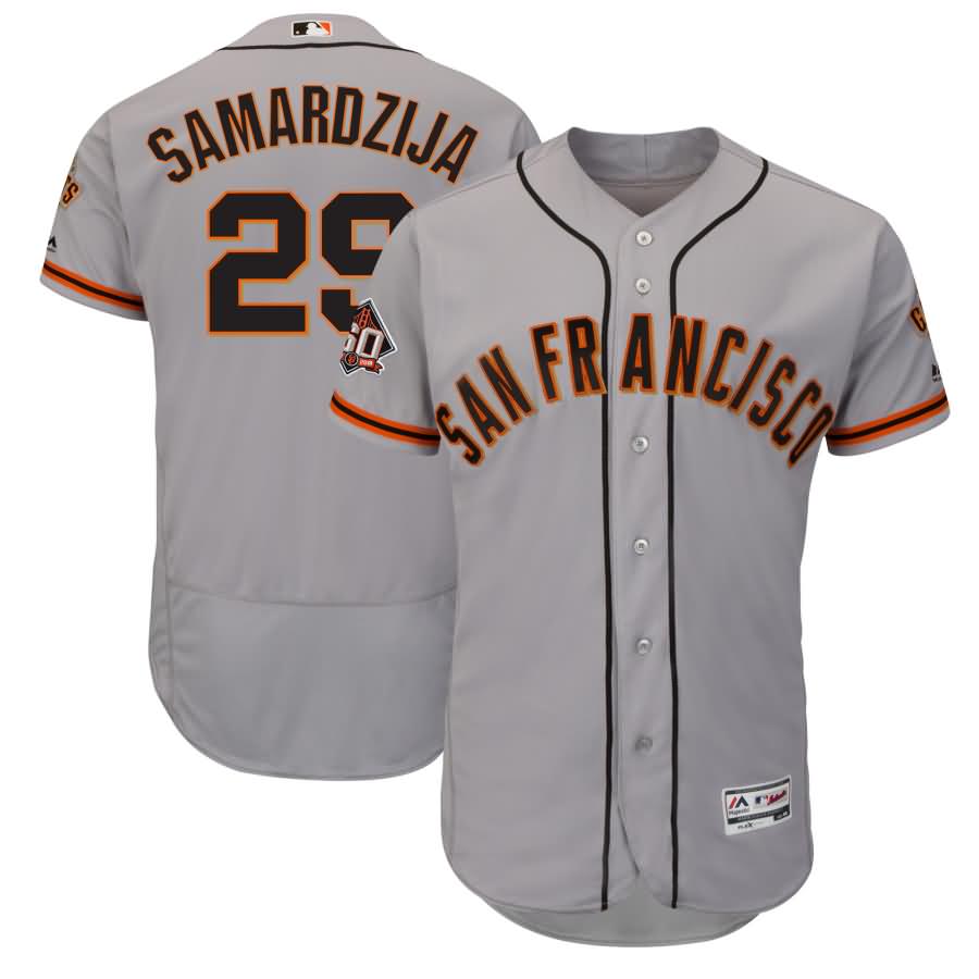 Jeff Samardzija San Francisco Giants Majestic Road On-Field 60th Season Patch Flex Base Player Jersey - Gray