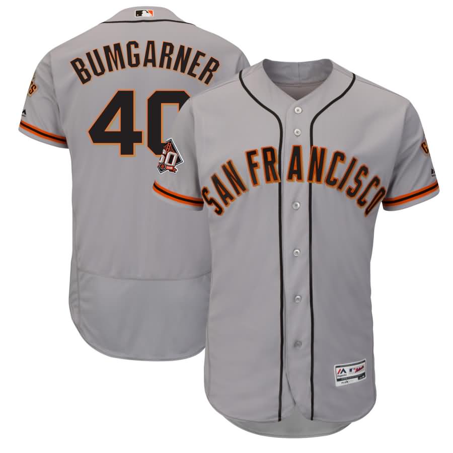 Madison Bumgarner San Francisco Giants Majestic Road On-Field 60th Season Patch Flex Base Player Jersey - Gray