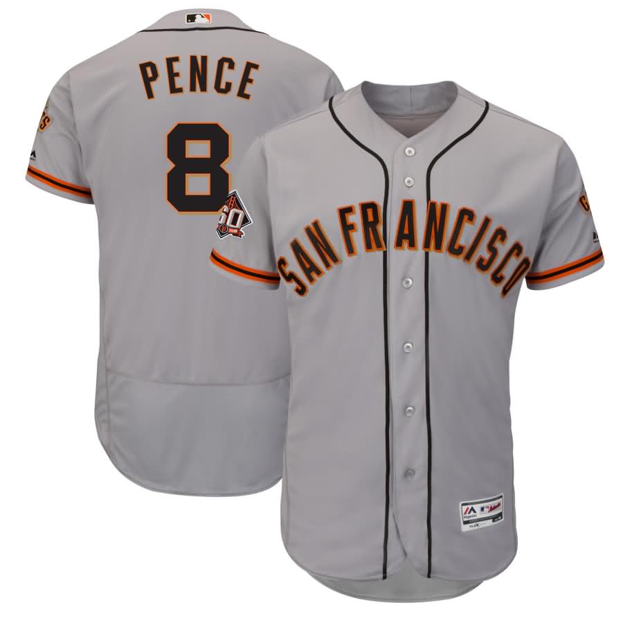 Hunter Pence San Francisco Giants Majestic Road On-Field 60th Season Patch Flex Base Player Jersey - Gray