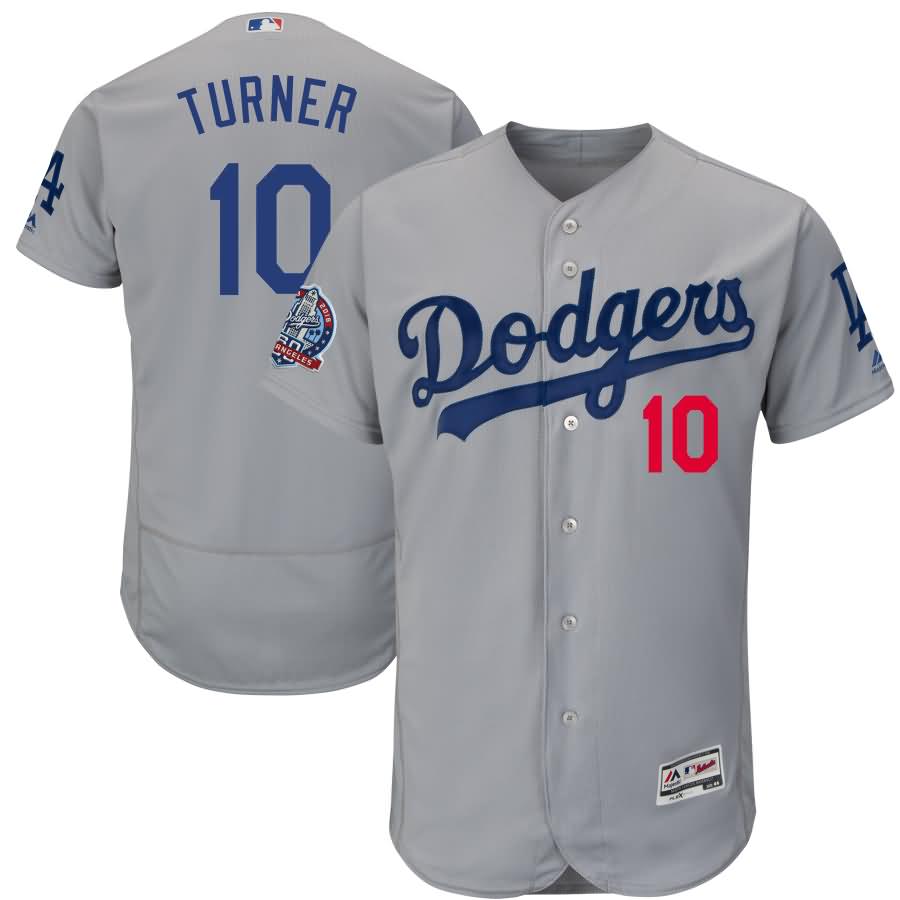 Justin Turner Los Angeles Dodgers Majestic 60th Anniversary Road Alternate On-Field Patch Flex Base Player Jersey - Gray