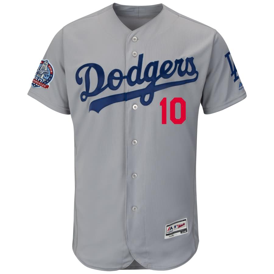 Justin Turner Los Angeles Dodgers Majestic 60th Anniversary Road Alternate On-Field Patch Flex Base Player Jersey - Gray