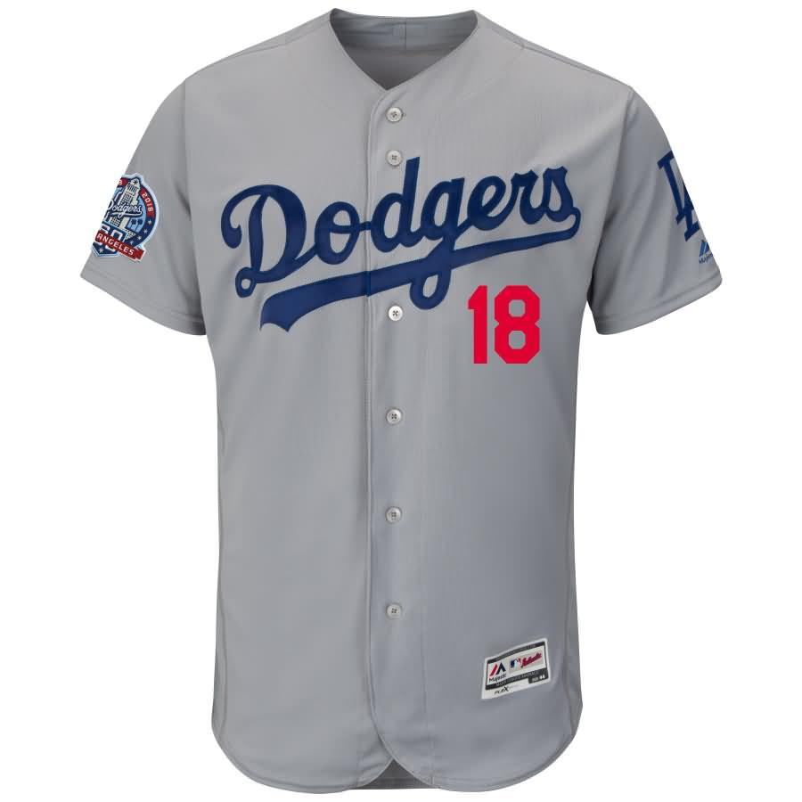 Kenta Maeda Los Angeles Dodgers Majestic 60th Anniversary Road Alternate On-Field Patch Flex Base Player Jersey - Gray