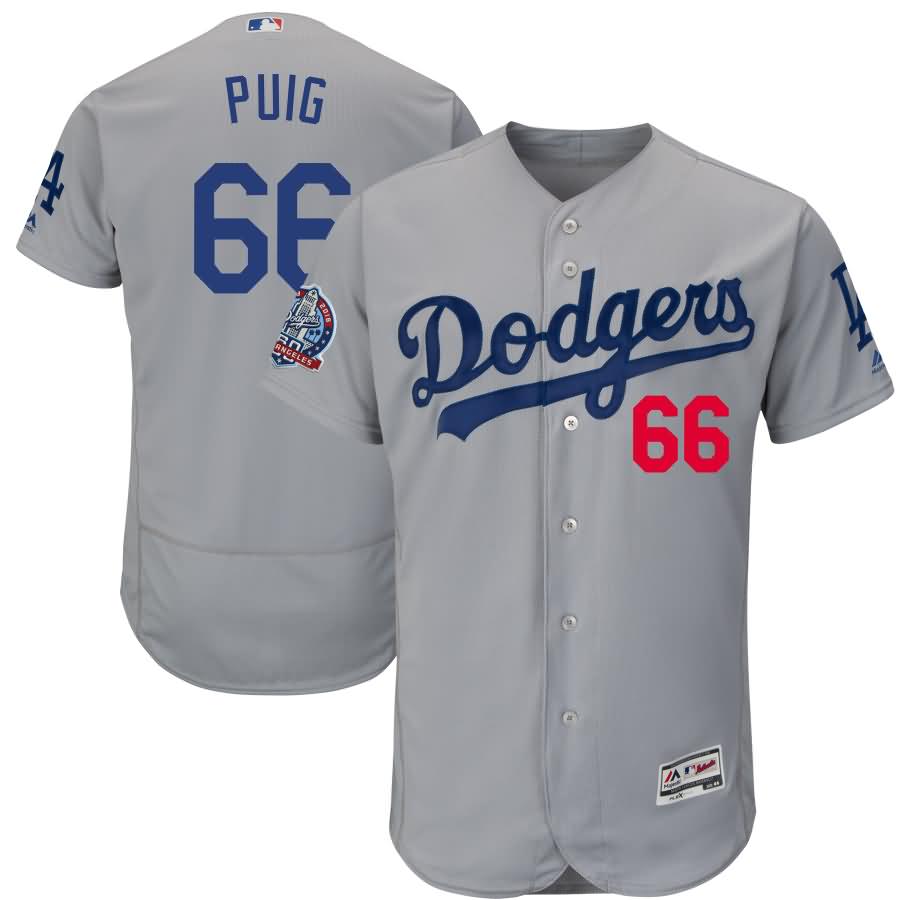 Yasiel Puig Los Angeles Dodgers Majestic 60th Anniversary Road Alternate On-Field Patch Flex Base Player Jersey - Gray