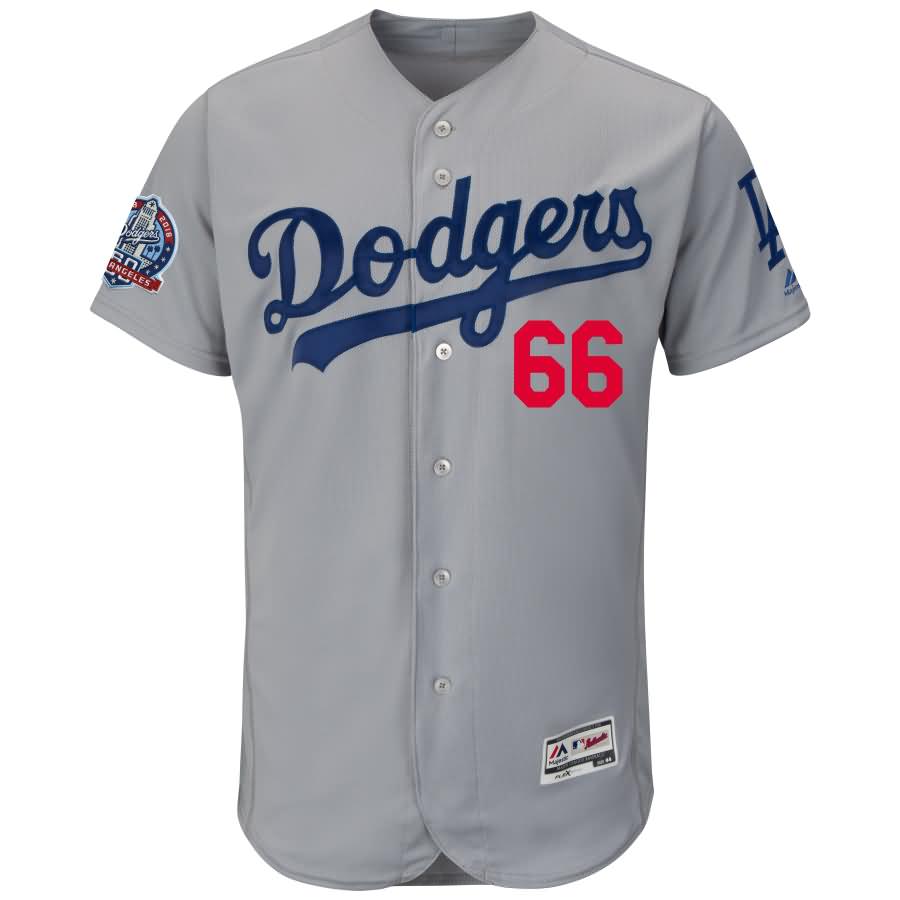 Yasiel Puig Los Angeles Dodgers Majestic 60th Anniversary Road Alternate On-Field Patch Flex Base Player Jersey - Gray