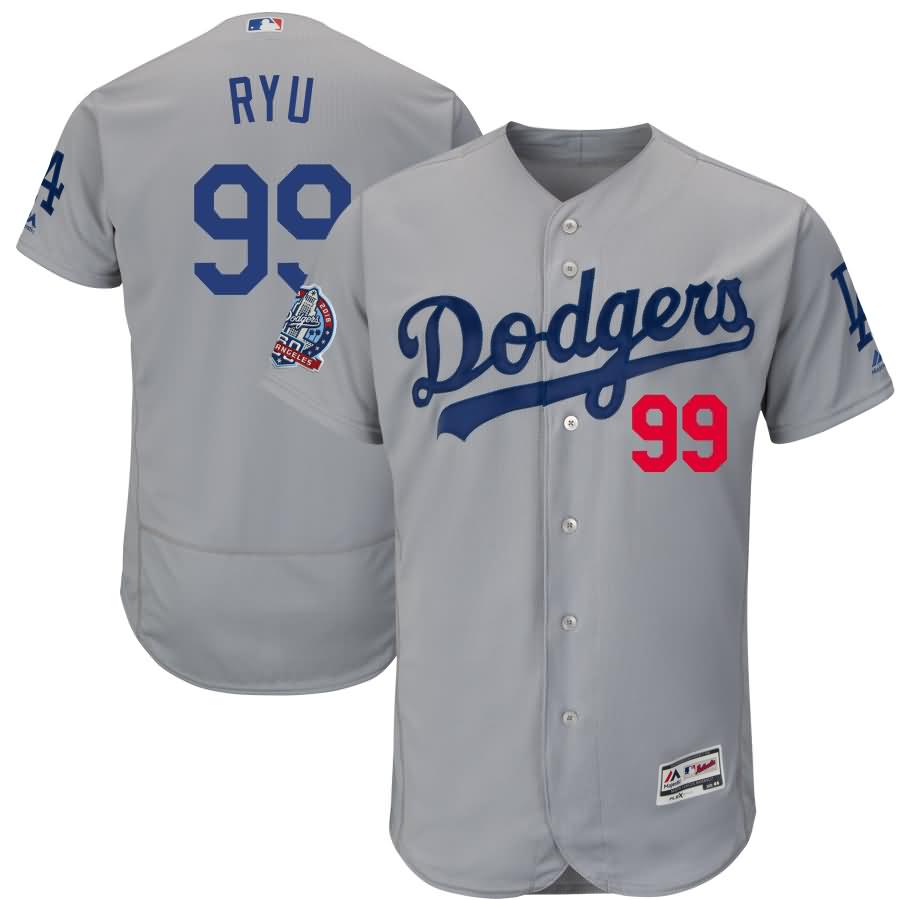 Hyun-Jin Ryu Los Angeles Dodgers Majestic 60th Anniversary Road Alternate On-Field Patch Flex Base Player Jersey - Gray