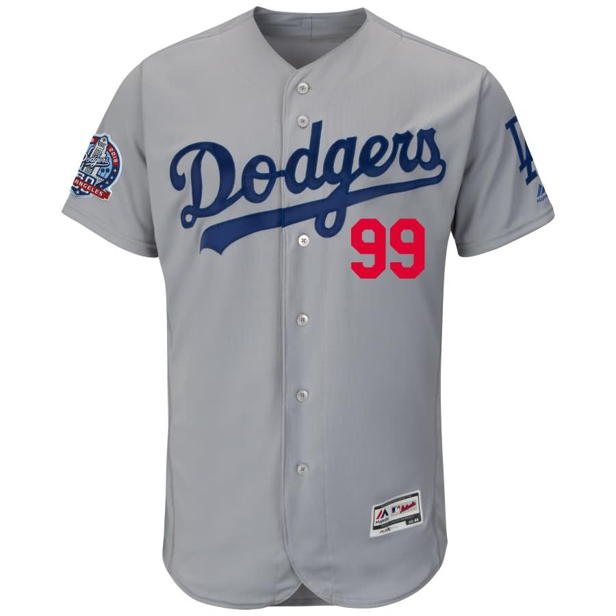 Hyun-Jin Ryu Los Angeles Dodgers Majestic 60th Anniversary Road Alternate On-Field Patch Flex Base Player Jersey - Gray