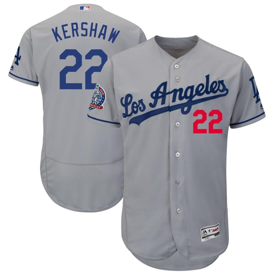 Clayton Kershaw Los Angeles Dodgers Majestic 60th Anniversary Road On-Field Patch Flex Base Player Jersey - Gray