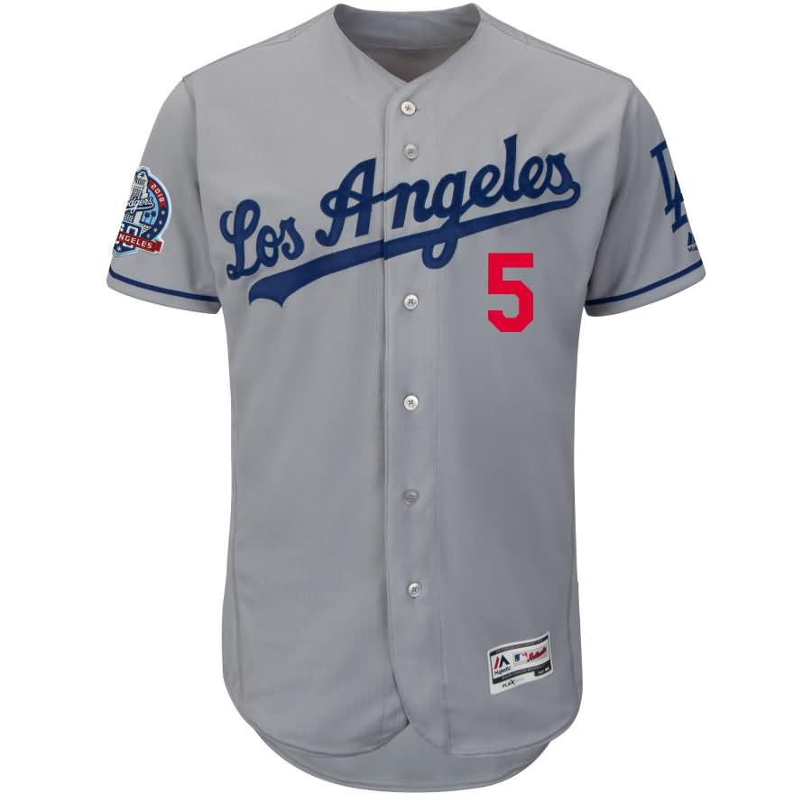 Corey Seager Los Angeles Dodgers Majestic 60th Anniversary Road On-Field Patch Flex Base Player Jersey - Gray