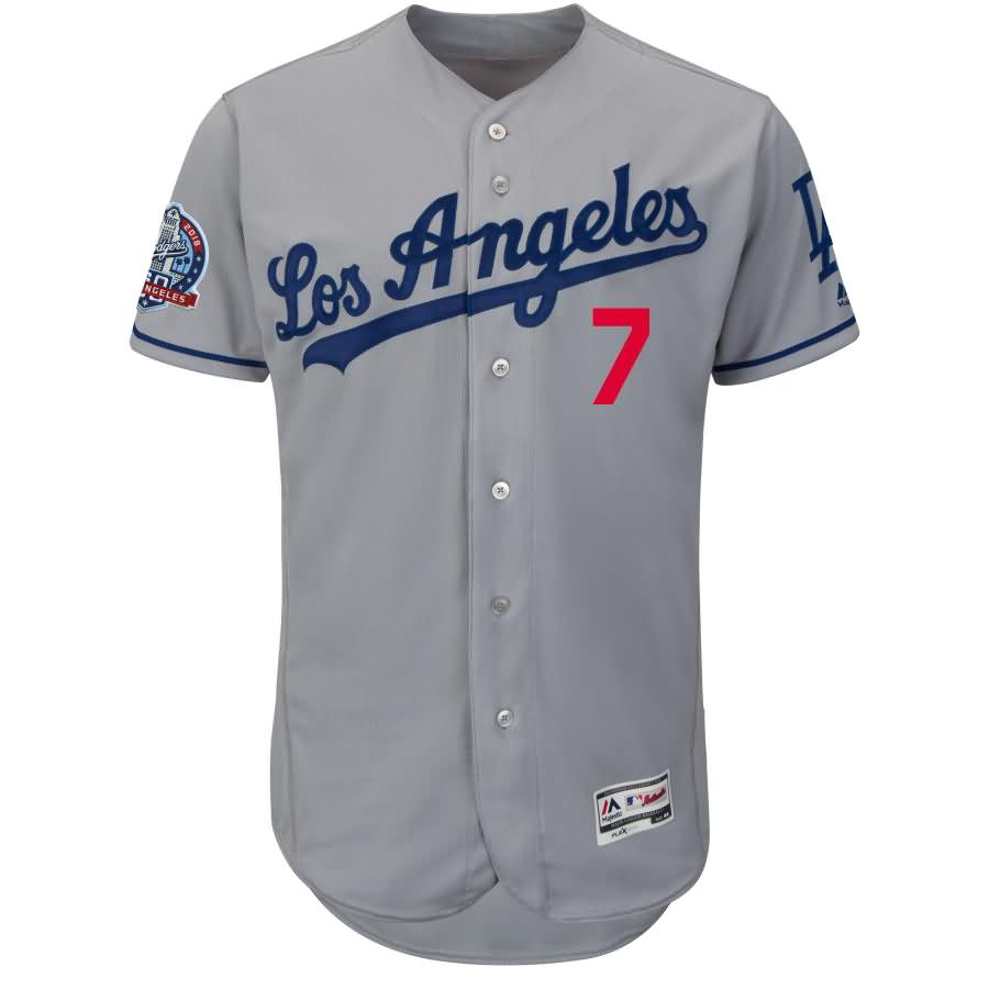 Julio Urias Los Angeles Dodgers Majestic 60th Anniversary Road On-Field Patch Flex Base Player Jersey - Gray