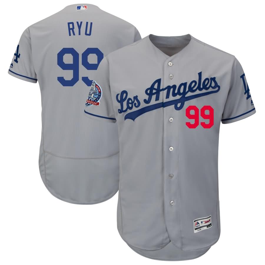 Hyun-Jin Ryu Los Angeles Dodgers Majestic 60th Anniversary Road On-Field Patch Flex Base Player Jersey - Gray