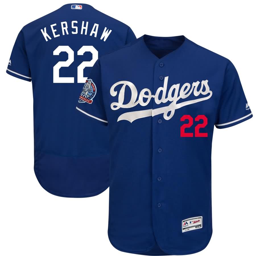 Clayton Kershaw Los Angeles Dodgers Majestic 60th Anniversary Alternate On-Field Patch Flex Base Player Jersey - Royal