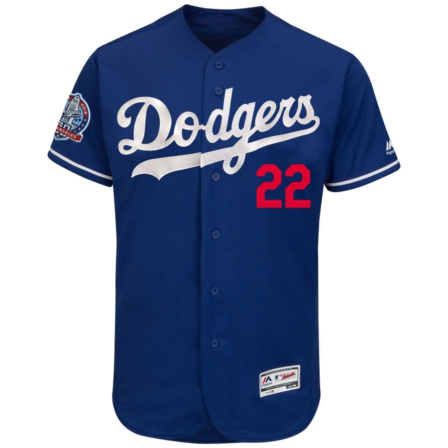 Clayton Kershaw Los Angeles Dodgers Majestic 60th Anniversary Alternate On-Field Patch Flex Base Player Jersey - Royal