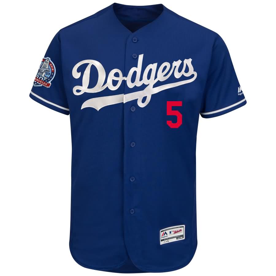 Corey Seager Los Angeles Dodgers Majestic 60th Anniversary Alternate On-Field Patch Flex Base Player Jersey - Royal