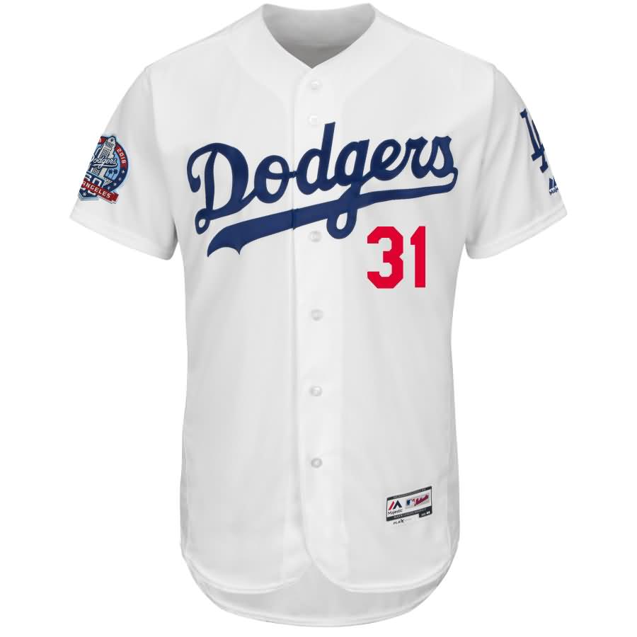 Joc Pederson Los Angeles Dodgers Majestic 60th Anniversary Home On-Field Patch Flex Base Player Jersey - White