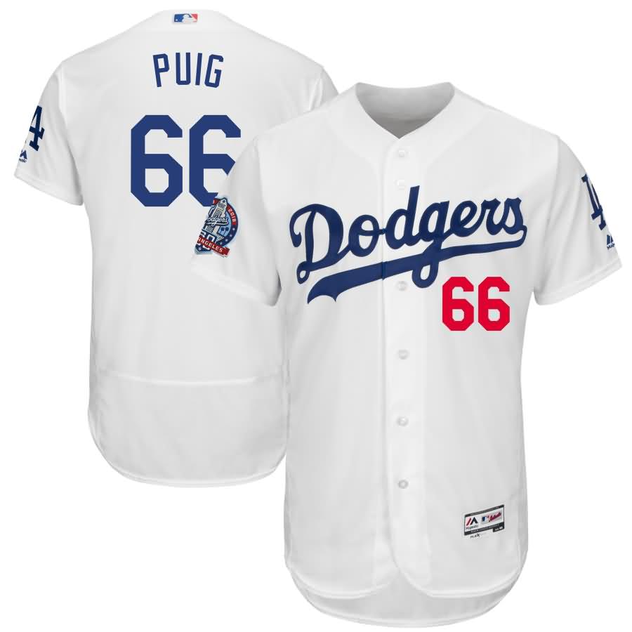 Yasiel Puig Los Angeles Dodgers Majestic 60th Anniversary Home On-Field Patch Flex Base Player Jersey - White