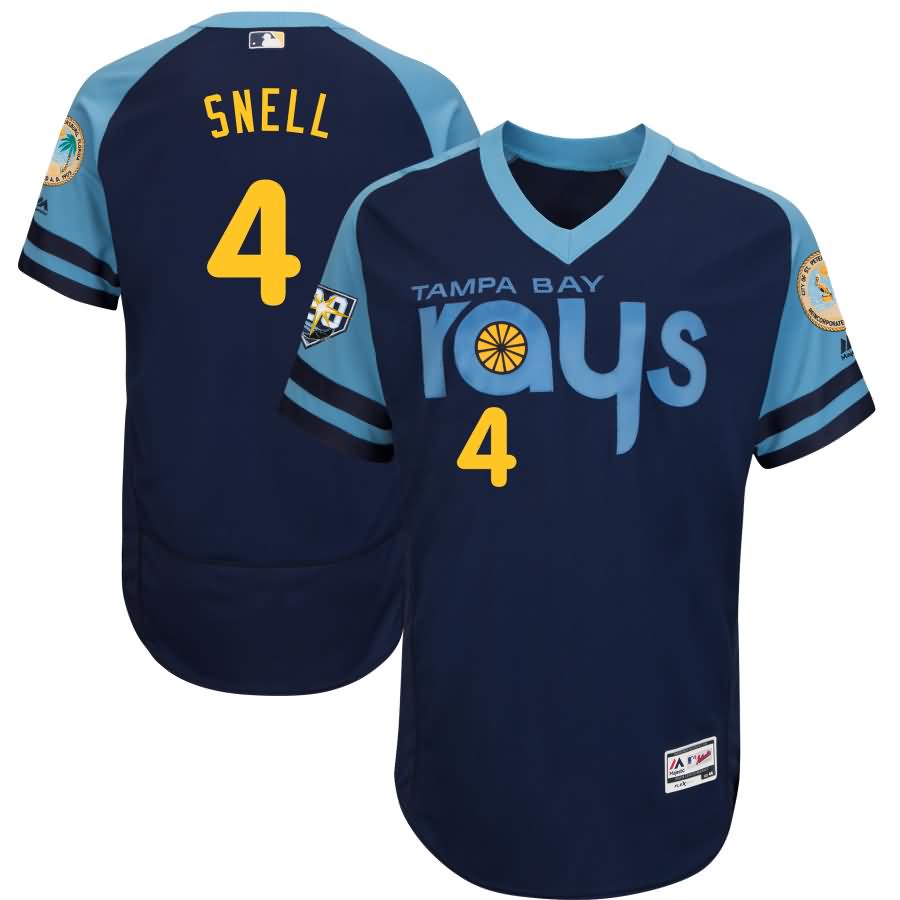 Blake Snell Tampa Bay Rays Majestic 20th Anniversary Alternate On-Field Patch Flex Base Player Jersey - Navy/Light Blue