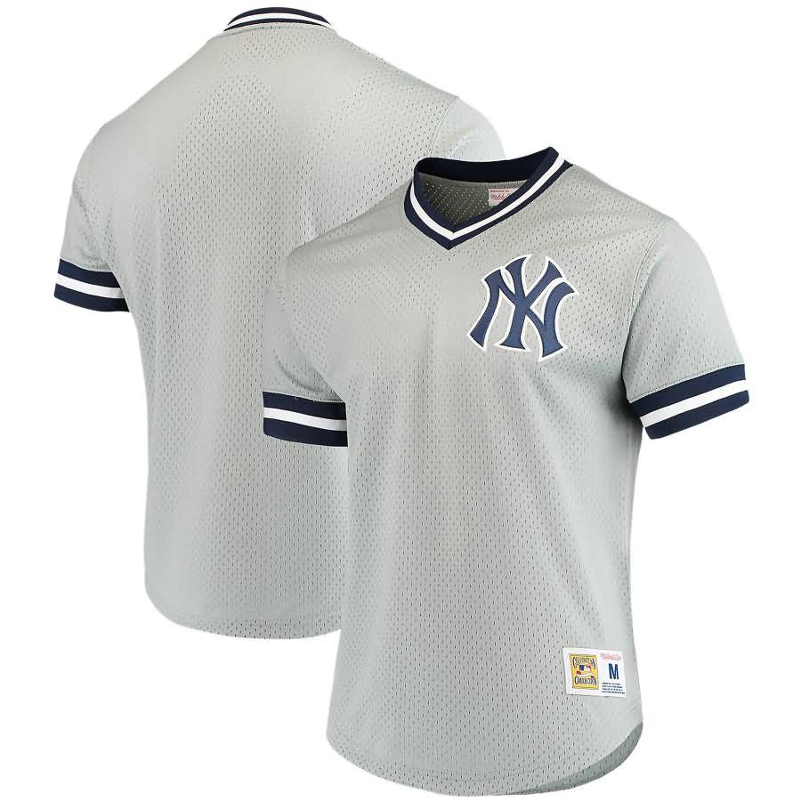 New York Yankees Mitchell & Ness Mesh V-Neck Jersey - Gray