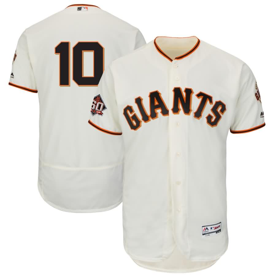 Evan Longoria San Francisco Giants Majestic Home On-Field 60th Season Patch Flex Base Authentic Collection Player Jersey - Cream