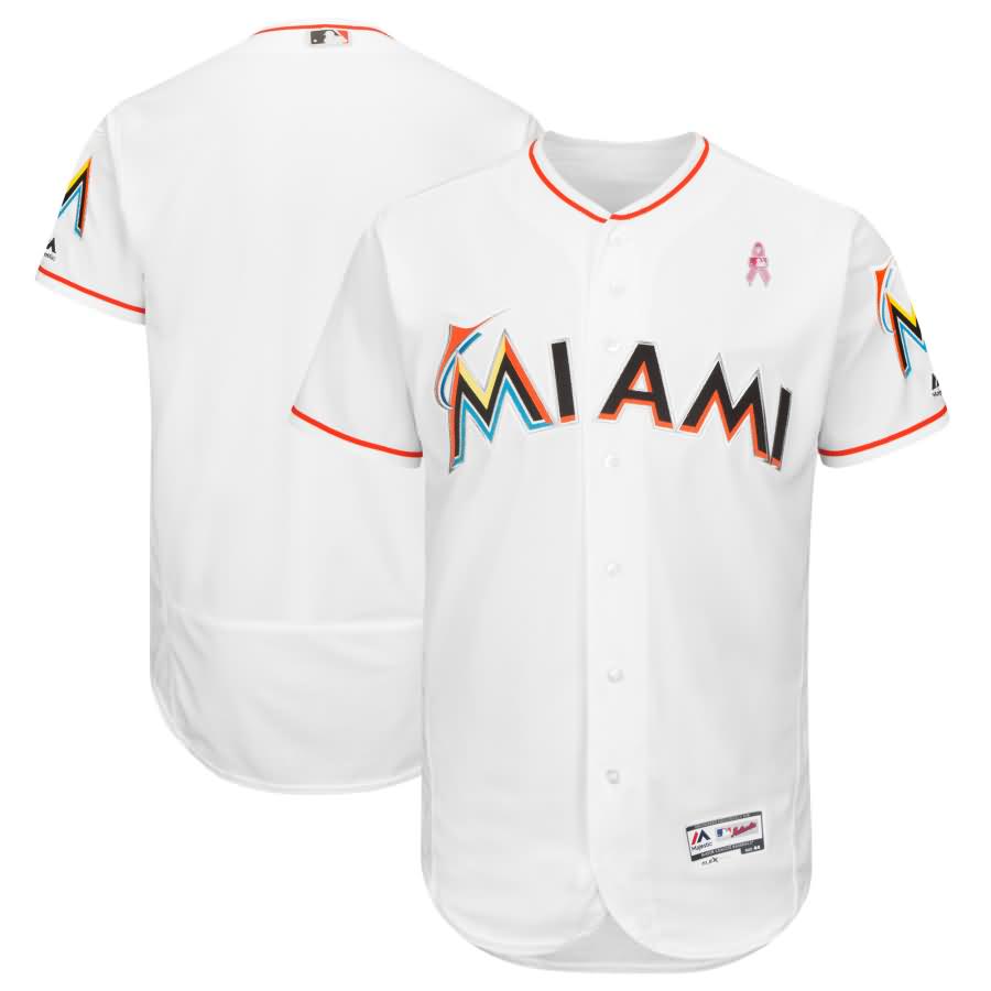 Miami Marlins Majestic 2018 Mother's Day Home Flex Base Team Jersey - White